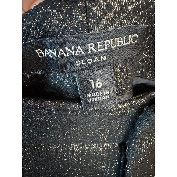 Banana Republic Sloan Pants Sz 16 Black Gold Shimmer Festive Holiday Party - Picture 4 of 6